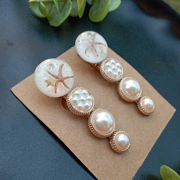 Gold Starfish Romantic Pearlcore Hair Clips - Picture 8 of 13